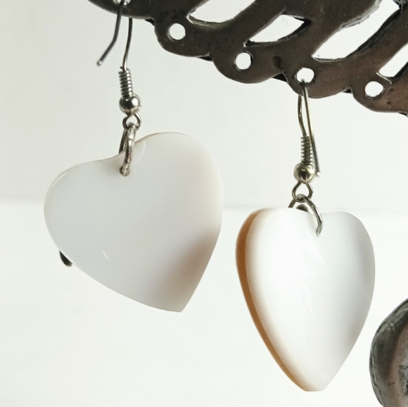 Natural Handcrafted Mother of Pearl Abalone Heart and Dog Charm Earrings - Picture 4 of 10